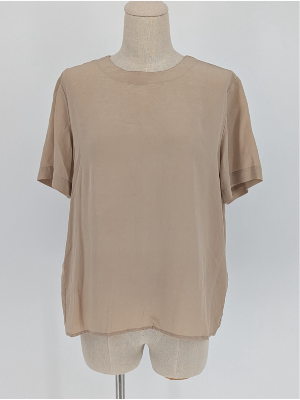 Vintage 90s Anna and Frank 100% Silk Blouse L Taupe Minimalist Keyhole
